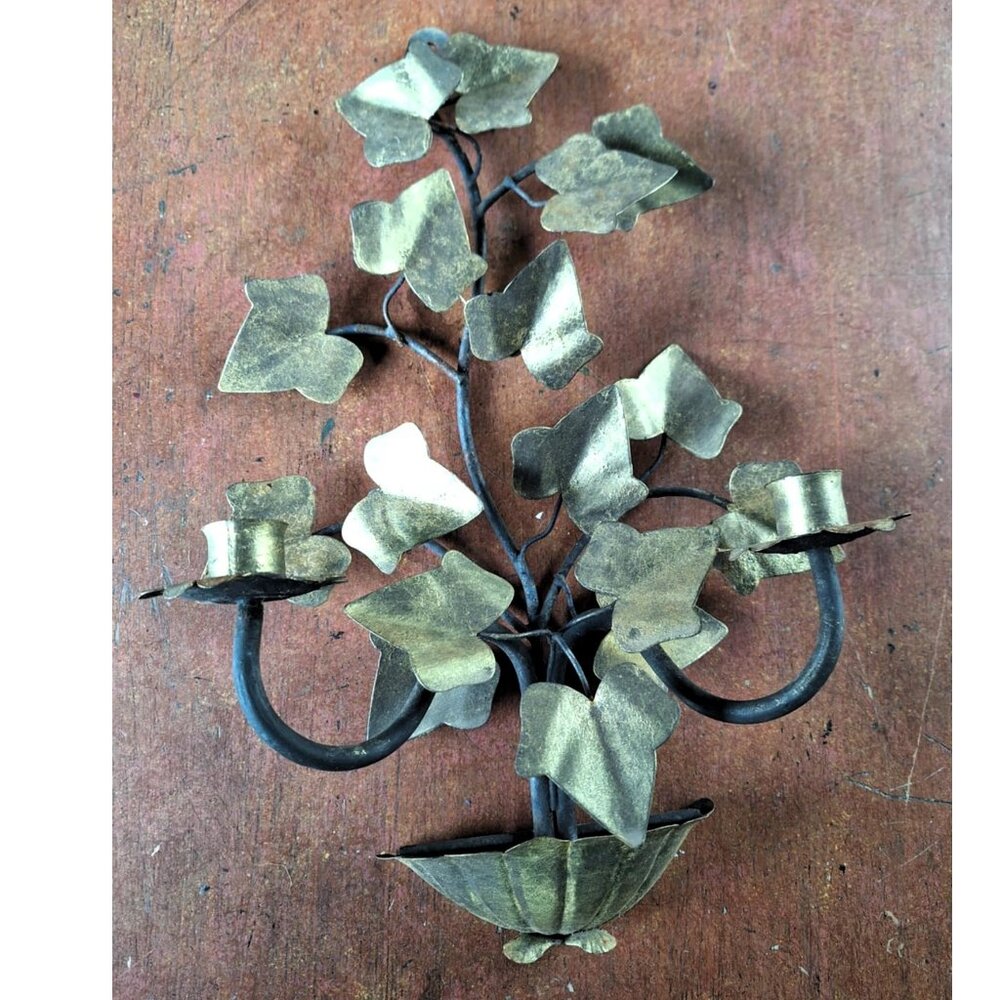 Beautiful Vintage Metal Ivy Leaf Candelabra Double Candle Holder